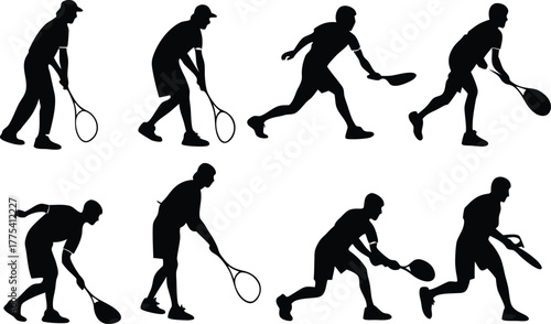 Dynamic Squash Players Silhouettes in Action Ready to Strike Ideal for Sports Designs and Fitness Promotions Vector Graphic Scalability