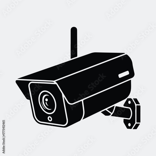 Silhouette surveillance camera security system monitoring technology Vector illustration