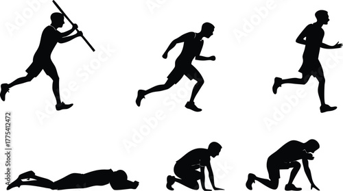 Dynamic athlete silhouette collection showcasing power, speed, and agility in sports activities for fitness, competition, and achievement concepts