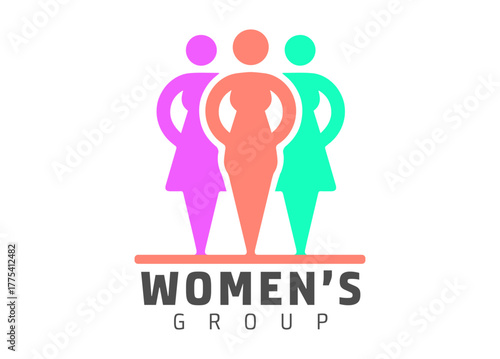 Woman Community Group Logotype Symbol Vector illustration on white background , woman, silhouette, girl, female, community, group, logotype, sign, hand drawn, element, template