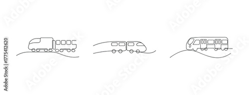 Vintage passenger train design elements set with old transport sketches