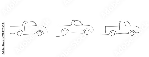 Three vintage pickup trucks outline collection transportation automotive icons