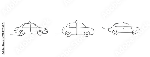 Three sketch drawings of police cars in different positions depicting law enforcement