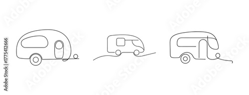 Sketch drawings of three different recreational vehicles side view