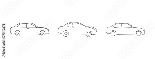 Three open top sports cars side view sketch outline transportation modern automotive