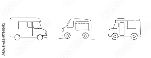 Three distinct ice cream trucks lined up showing their unique designs