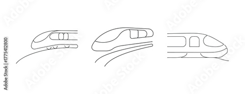 Monorail designs three views technical drawing transportation concept line art