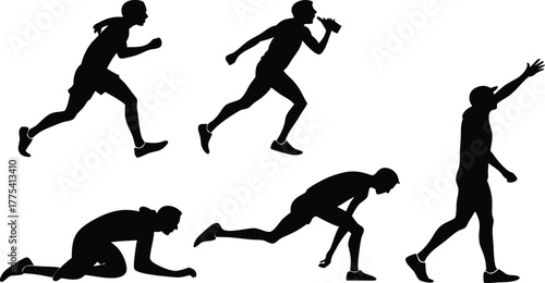 Dynamic runner silhouette collection conveys endurance athleticism, perfect for sports branding, fitness campaigns, and motivational content