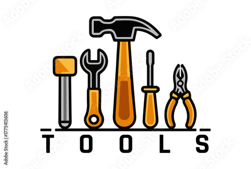 Tools Logo Icon Set Vector Illustration — Construction, Repair, and Maintenance Equipment Symbols for Workshop, Hardware, and Industrial Design.