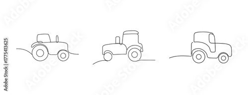 Vintage tractor trailer and farm equipment line art collection