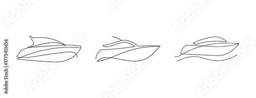 Three hand drawn yacht silhouettes nautical transportation line art