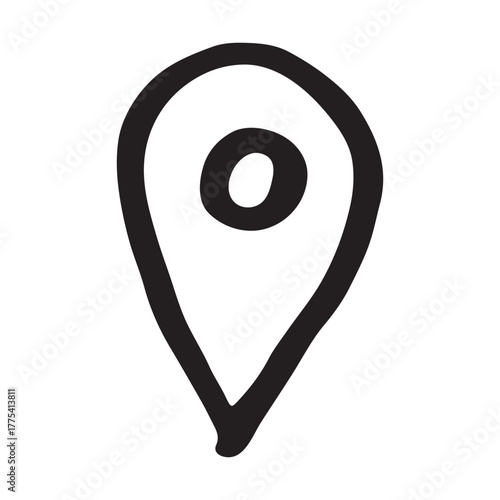 Hand drawn map pin Map marker pointer sign GPS and mapping tools Location pin symbol Pinpoint clipart in doodle style Single element for web, design