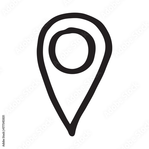 Hand drawn map pin Map marker pointer sign GPS and mapping tools Location pin symbol Pinpoint clipart in doodle style Single element for web, design