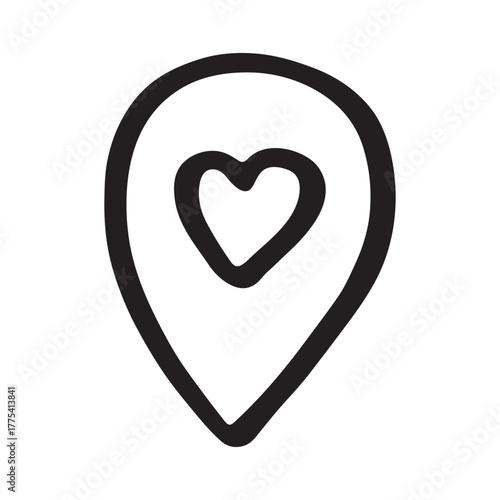 Hand drawn map pin Map marker pointer sign GPS and mapping tools Location pin symbol Pinpoint clipart in doodle style Single element for web, design