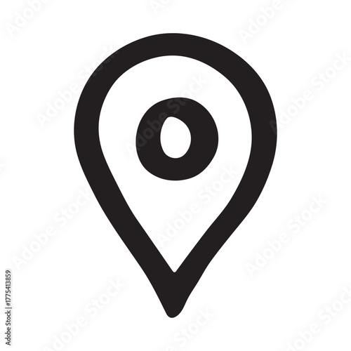 Hand drawn map pin Map marker pointer sign GPS and mapping tools Location pin symbol Pinpoint clipart in doodle style Single element for web, design