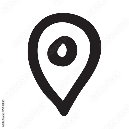 Hand drawn map pin Map marker pointer sign GPS and mapping tools Location pin symbol Pinpoint clipart in doodle style Single element for web, design