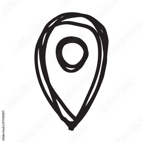 Hand drawn map pin Map marker pointer sign GPS and mapping tools Location pin symbol Pinpoint clipart in doodle style Single element for web, design