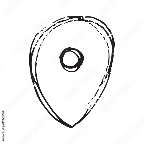 Hand drawn map pin Map marker pointer sign GPS and mapping tools Location pin symbol Pinpoint clipart in doodle style Single element for web, design