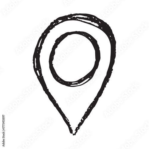 Hand drawn map pin Map marker pointer sign GPS and mapping tools Location pin symbol Pinpoint clipart in doodle style Single element for web, design