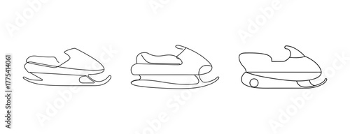 Three snowmobile line drawings displayed side by side