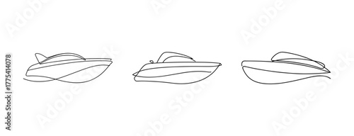 Three outline drawings of speedboats on for design