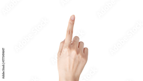 Woman's hand touches with index finger