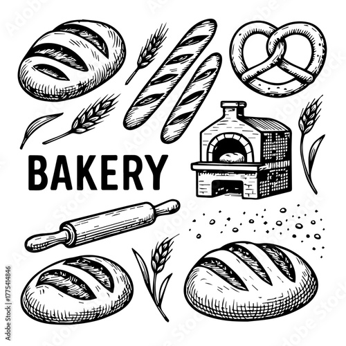 Artisanal Bakery Doodles – Bread, Pretzel & Baguette Vector