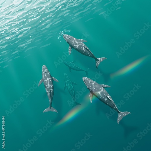Three Whales Swimming Together in the Ocean.