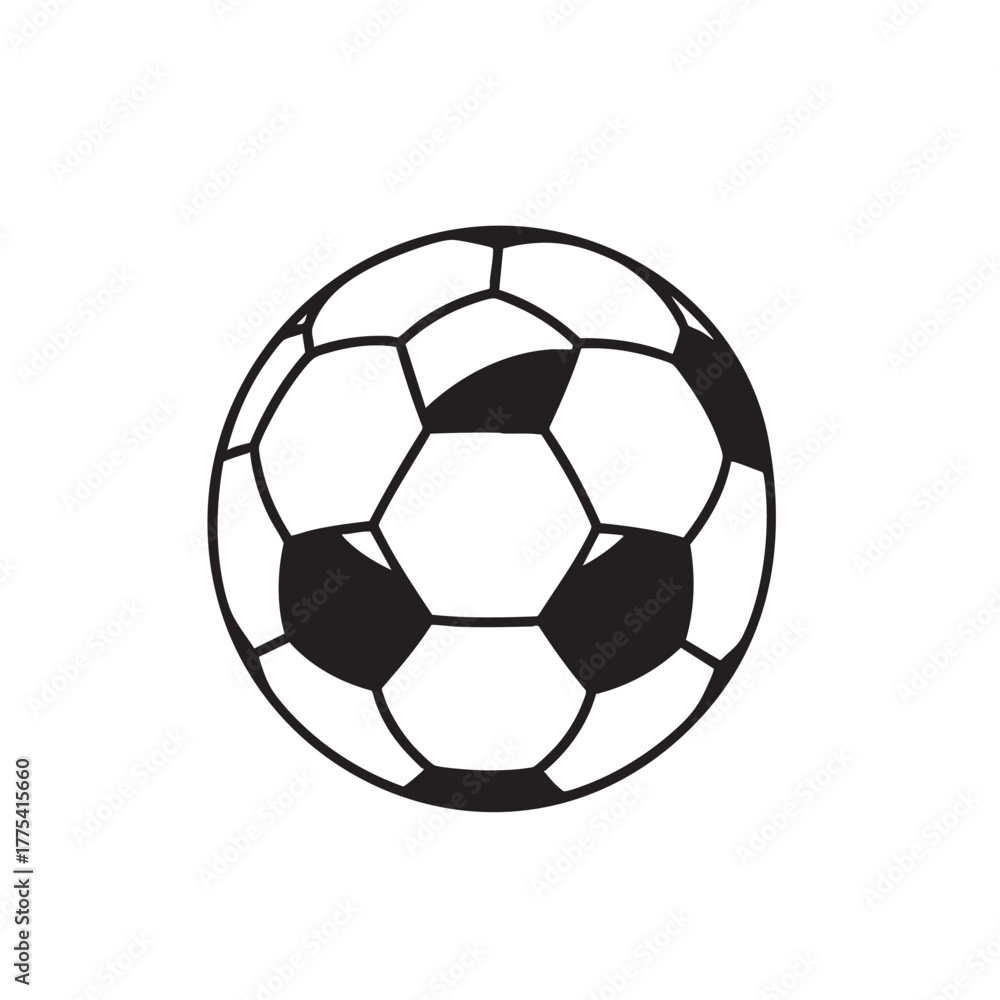 Fototapeta premium Black and white line drawing of a classic soccer ball with pentagon and hexagon panels football