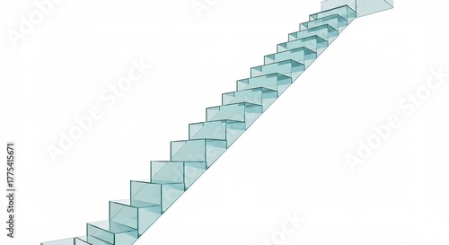 Transparent Glass Staircase Ascending Against White Background.