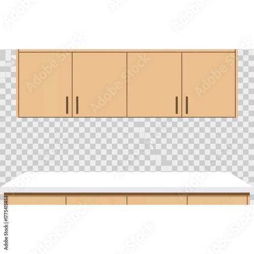 Kitchen cabinets and countertop with a tiled backsplash.