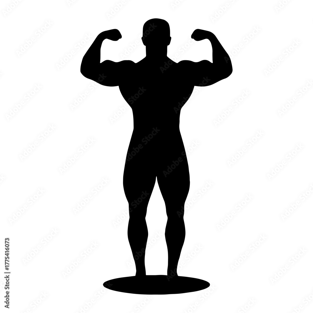 Fototapeta premium Silhouette of muscular man flexing biceps under spotlight vector with transparent background