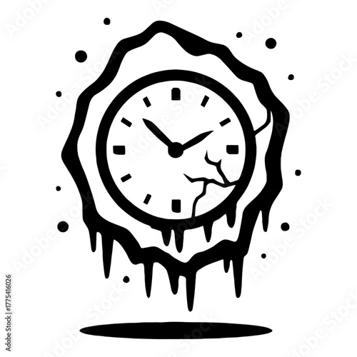 Silhouette of clock frozen in ice – time in stillness design vector with transparent background 