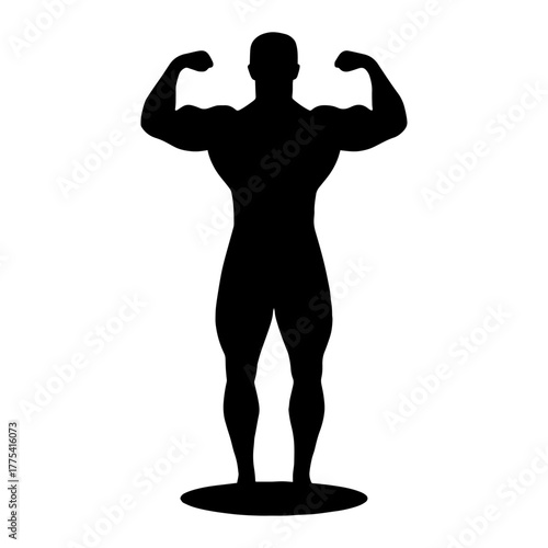 Silhouette of muscular man flexing biceps under spotlight vector with transparent background 