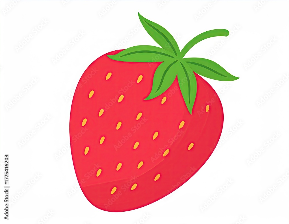 Obraz premium Red Strawberry with Green Leaves Illustration
