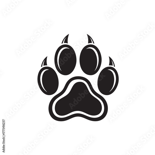 Black paw print with sharp claws on a white background animal paw dog paw