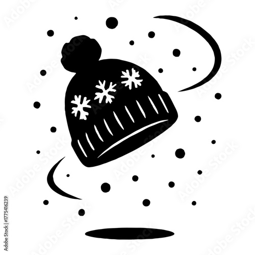 Winter hat floating in air – memory and absence theme vector with transparent background 
