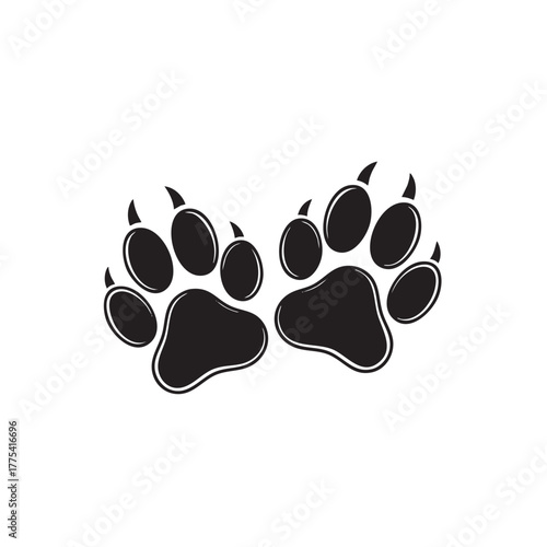 Black stylized paw prints with sharp claws on a white background animal track mammal