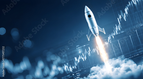 Rocket launch symbolizes stock price increase