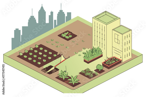 Urban Rooftop Garden vector Illustration