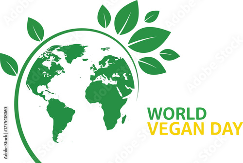 World vegan day concept with green earth and leaves