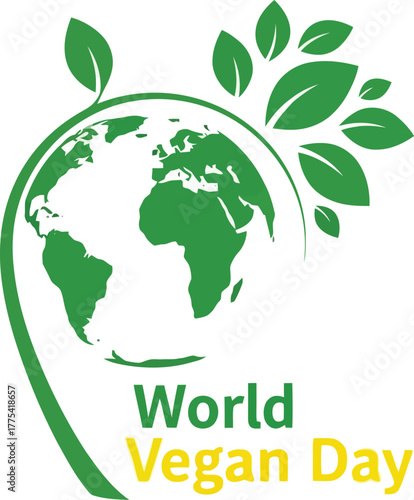 World vegan day concept with green earth and leaves