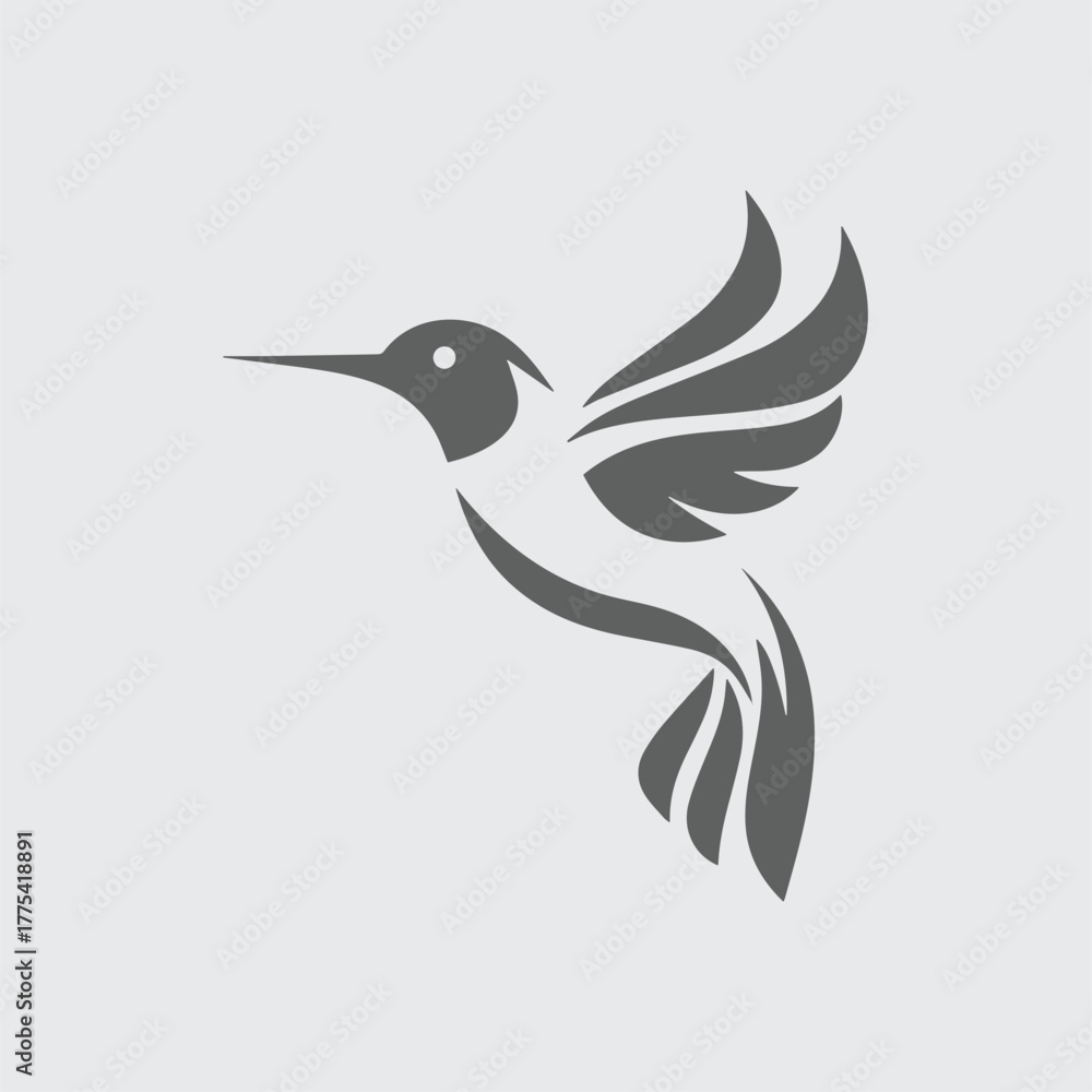 Fototapeta premium Hummingbird flying near flower vector illustration