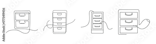 Simple cartoon icons filing cabinet with drawers and a person