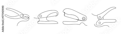 Detailed sketch sequence of a hand operating a hole puncher machine