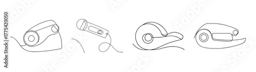 Set of hand-drawn mechanical components and machinery detailed outlines