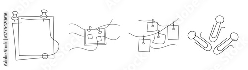 Office bulletin board pins securing notes messages and documents for organization