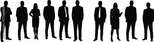 Business people silhouettes, corporate teamwork illustration, professional colleagues standing