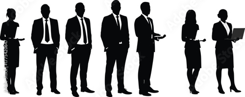 Business people silhouette set, corporate team vector, formal attire, professional pose, office staff, teamwork concept, workplace diversity illustration
