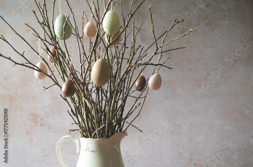 Easter decorations in willow branches. 
